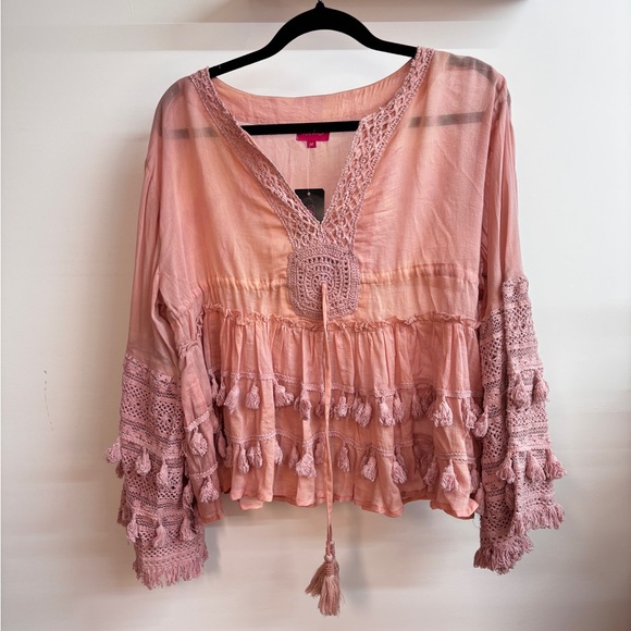 Jess Boho Blush Long Sleeve Shirt Tunic Top - Picture 3 of 4